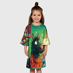 Платье клеш для девочки Лошадь моется в ванной, цвет: 3D-принт — фото 2