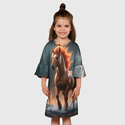 Платье клеш для девочки Огненная лошадь в грозу, цвет: 3D-принт — фото 2