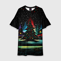 Детское платье Новый год на черном фоне