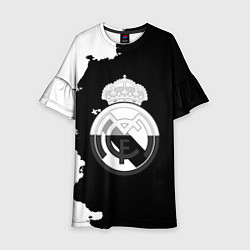 Платье клеш для девочки Реал Мадрид черно белые краски, цвет: 3D-принт