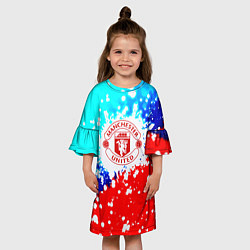 Платье клеш для девочки Манчестер Юнайтед неон, цвет: 3D-принт — фото 2