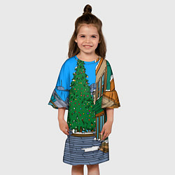 Платье клеш для девочки Мультяшный новогодний двор, цвет: 3D-принт — фото 2