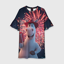 Детское платье Лошадь с подарком на фоне салюта