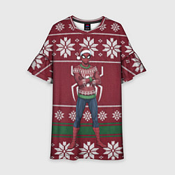 Платье клеш для девочки Человек паук в вязаном свитере - новый год, цвет: 3D-принт