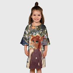 Платье клеш для девочки Новогодняя аниме лошадка, цвет: 3D-принт — фото 2