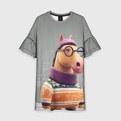 Детское платье Новогодняя лошадка хипстер