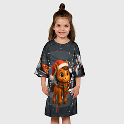 Платье клеш для девочки Новогодняя лошадка 2026 год, цвет: 3D-принт — фото 2