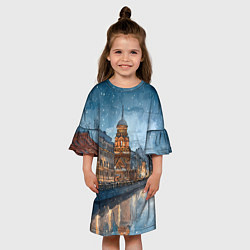 Платье клеш для девочки Санкт-Петербург зимний город, цвет: 3D-принт — фото 2