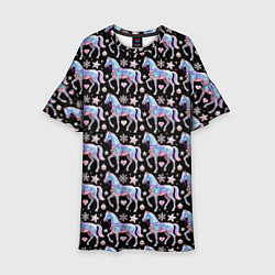 Платье клеш для девочки Новогодние лошади y2k, цвет: 3D-принт