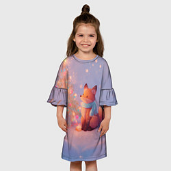 Платье клеш для девочки Лисичка Новый год, цвет: 3D-принт — фото 2