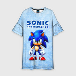 Платье клеш для девочки Соник - синий ёж, цвет: 3D-принт