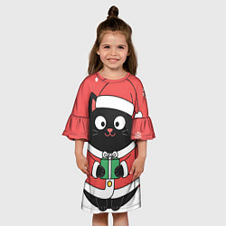 Платье клеш для девочки Новогодний котик с подарком, цвет: 3D-принт — фото 2