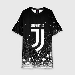 Платье клеш для девочки Ювентус всплеск белых красок, цвет: 3D-принт