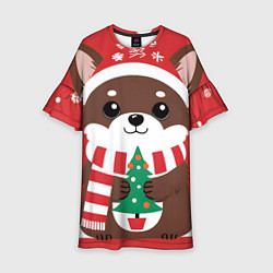 Детское платье Новогодний пес с елочкой
