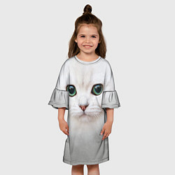 Платье клеш для девочки Белый котик, цвет: 3D-принт — фото 2