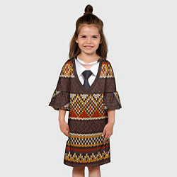 Платье клеш для девочки Зимний узор с галстуком, цвет: 3D-принт — фото 2