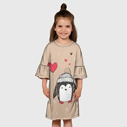 Платье клеш для девочки Пингвин с шариком, цвет: 3D-принт — фото 2