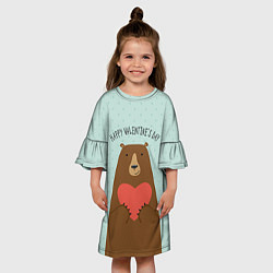 Платье клеш для девочки Медведь с сердцем, цвет: 3D-принт — фото 2