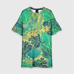Платье клеш для девочки Узор из листьев, цвет: 3D-принт