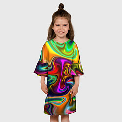 Платье клеш для девочки Неоновые разводы, цвет: 3D-принт — фото 2