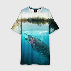 Платье клеш для девочки Рыбалка на спиннинг, цвет: 3D-принт