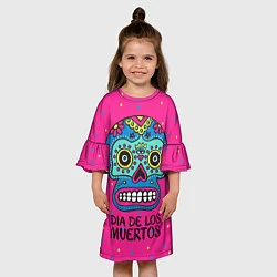 Платье клеш для девочки Мексиканский череп, цвет: 3D-принт — фото 2