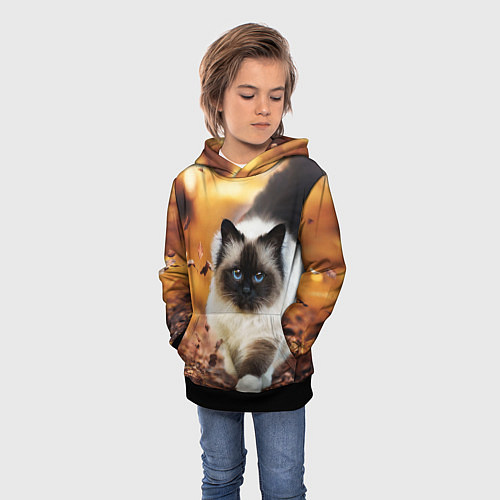 Детская толстовка Котик в листьях / 3D-Черный – фото 3