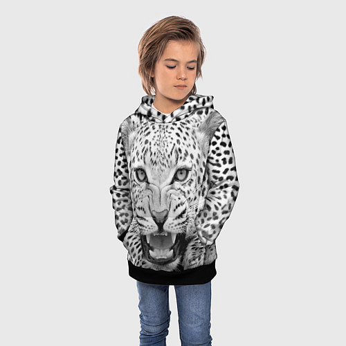 Детская толстовка Белый леопард / 3D-Черный – фото 3