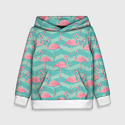 Толстовка-худи детская Flamingo Pattern, цвет: 3D-белый