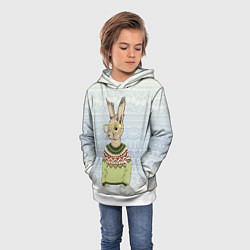 Толстовка-худи детская Кролик хипстер, цвет: 3D-белый — фото 2