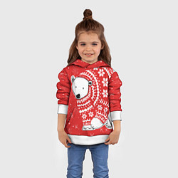 Толстовка-худи детская Новогодний медведь, цвет: 3D-белый — фото 2