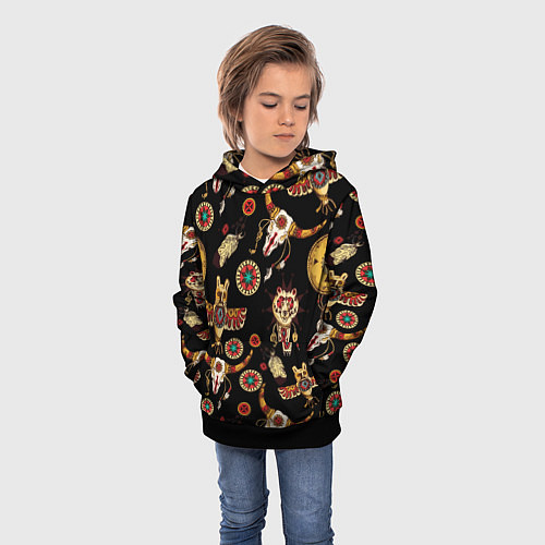 Детская толстовка Индейские культовые символы / 3D-Черный – фото 3