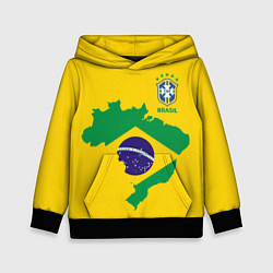 Толстовка-худи детская Сборная Бразилии: желтая цвета 3D-черный — фото 1