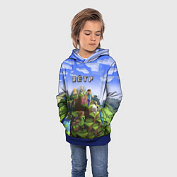 Толстовка-худи детская Майнкрафт: Пётр, цвет: 3D-синий — фото 2
