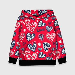 Толстовка-худи детская Сердечки - паттерн, цвет: 3D-черный