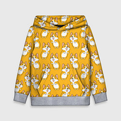 Толстовка-худи детская Корги паттерн, цвет: 3D-меланж