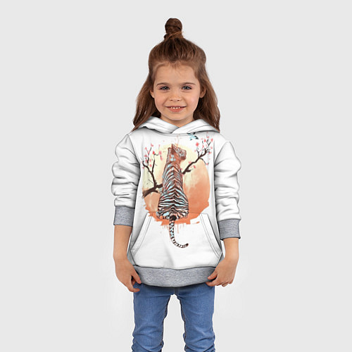 Детская толстовка Тигр на дереве сакуры / 3D-Меланж – фото 4