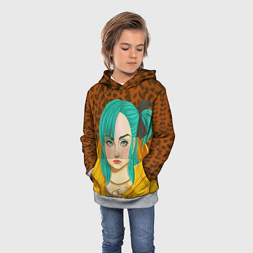 Детская толстовка Billie Eilish: Turquoise Hair / 3D-Меланж – фото 3