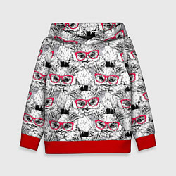 Толстовка-худи детская Совы в очках, цвет: 3D-красный