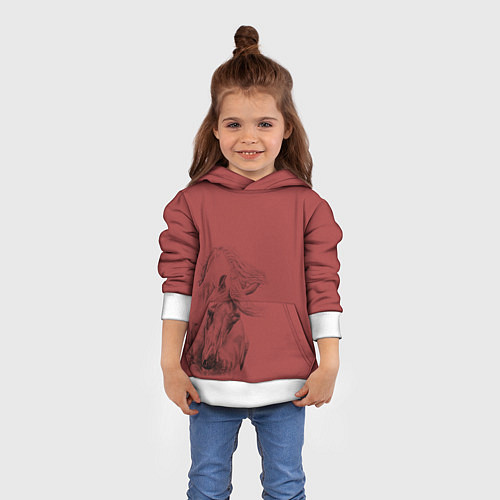 Детская толстовка Конь на красном фоне / 3D-Белый – фото 4
