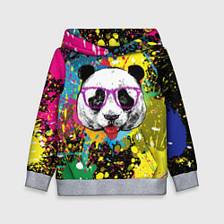Толстовка-худи детская Панда хипстер в брызгах краски, цвет: 3D-меланж