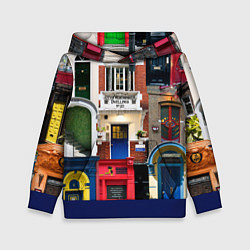 Толстовка-худи детская London doors цифровой коллаж, цвет: 3D-синий