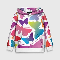 Толстовка-худи детская Разноцветные бабочки, цвет: 3D-белый