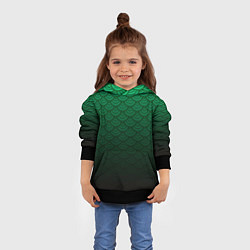 Толстовка-худи детская Узор зеленая чешуя дракон, цвет: 3D-черный — фото 2