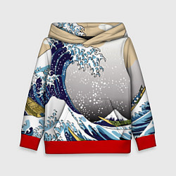 Толстовка-худи детская The great wave off kanagawa, цвет: 3D-красный