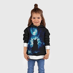Толстовка-худи детская Кот силуэт луна ночь звезды, цвет: 3D-белый — фото 2
