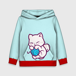 Детская толстовка Белый котенок с клубком милый