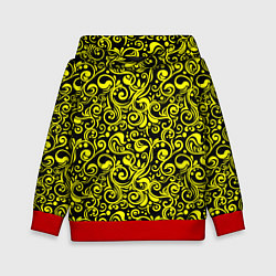 Толстовка-худи детская Желтые узоры, цвет: 3D-красный