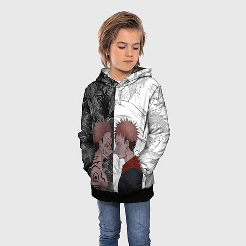 Детская толстовка Jujutsu Kaisen Сукуна х Юдзи / 3D-Черный – фото 3