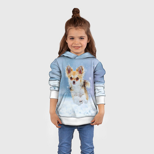Детская толстовка Чихуахуа в снегу / 3D-Белый – фото 4
